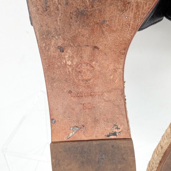 Chanel CC Flat Espadrille Mule Slide Sandals Black Leather Size 38 US 7-7.5 - Picture 14 of 15